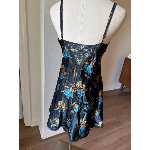 Vintage Victorias Secret Gold Label Slip Mini Dress M Dark Blue Y2K Floral Satin - Picture 11 of 16